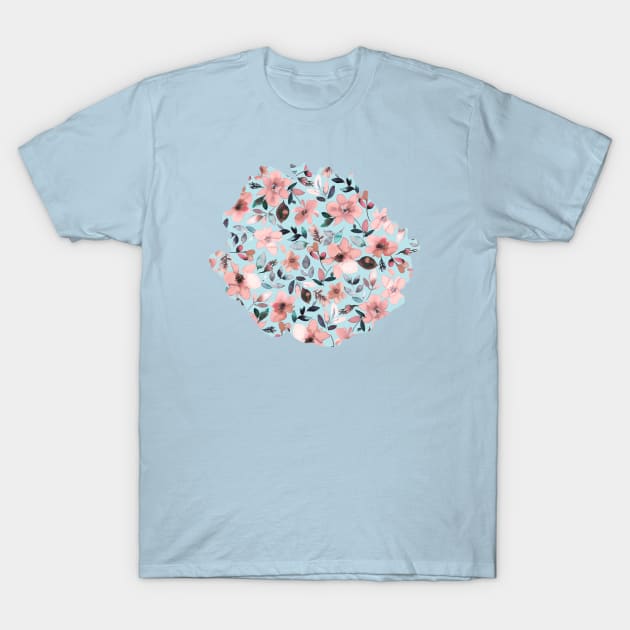 Tropical flowers Light blue T-Shirt by ninoladesign